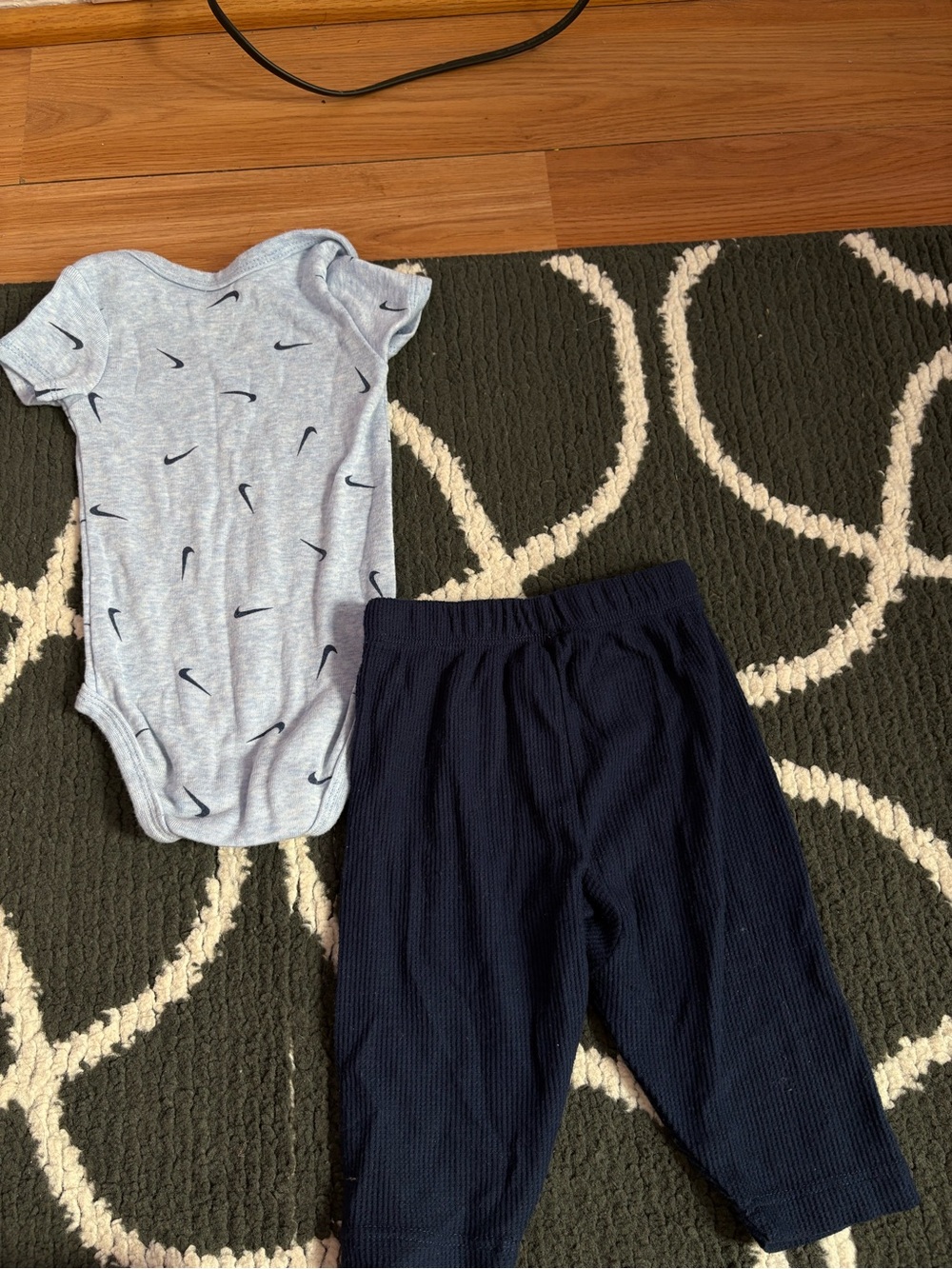 Nike Light Gray Swoosh Baby Bodysuit with Navy Pants - Picture 2 of 2